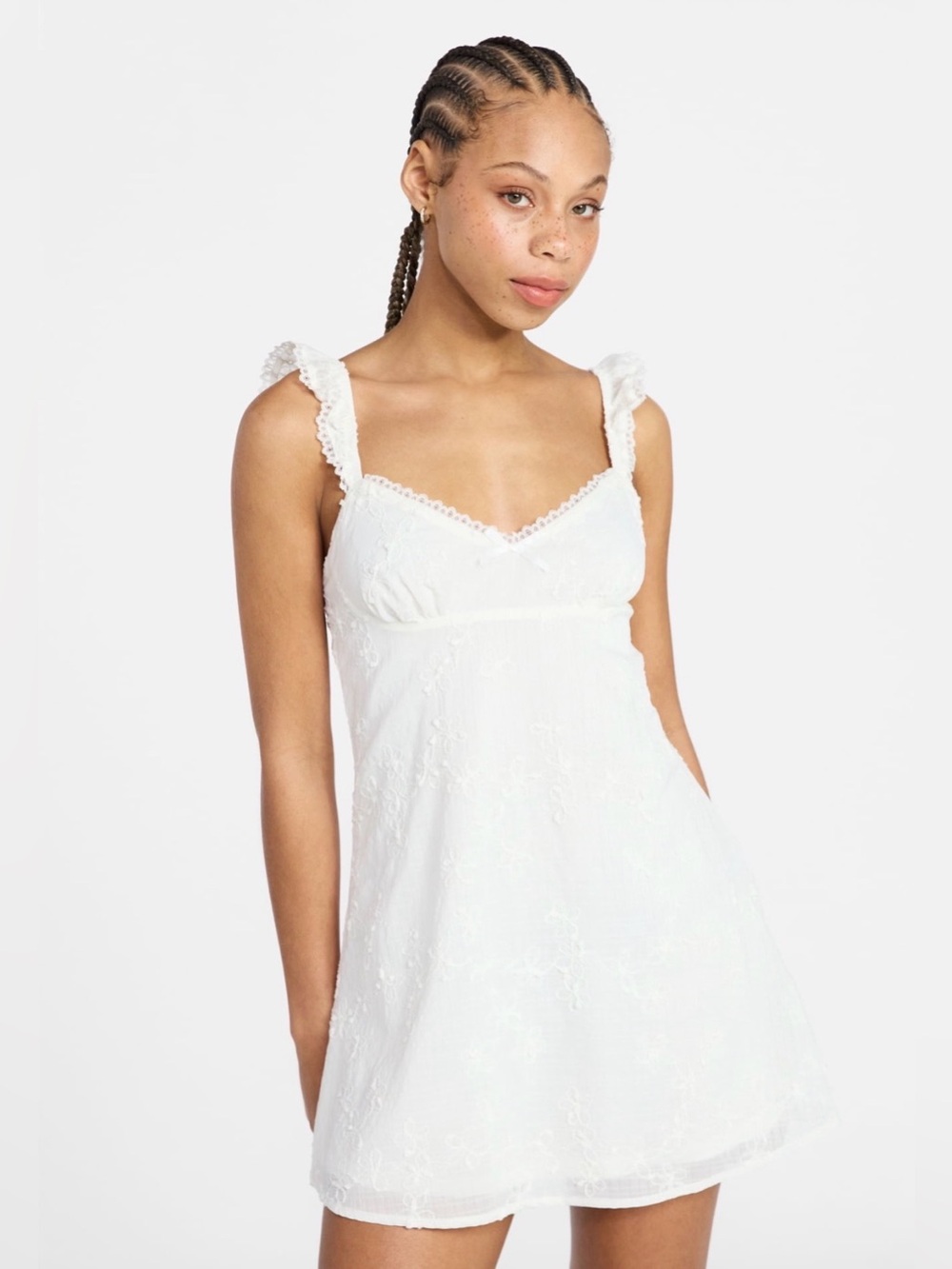 (475)White Eyelet Mini Dress